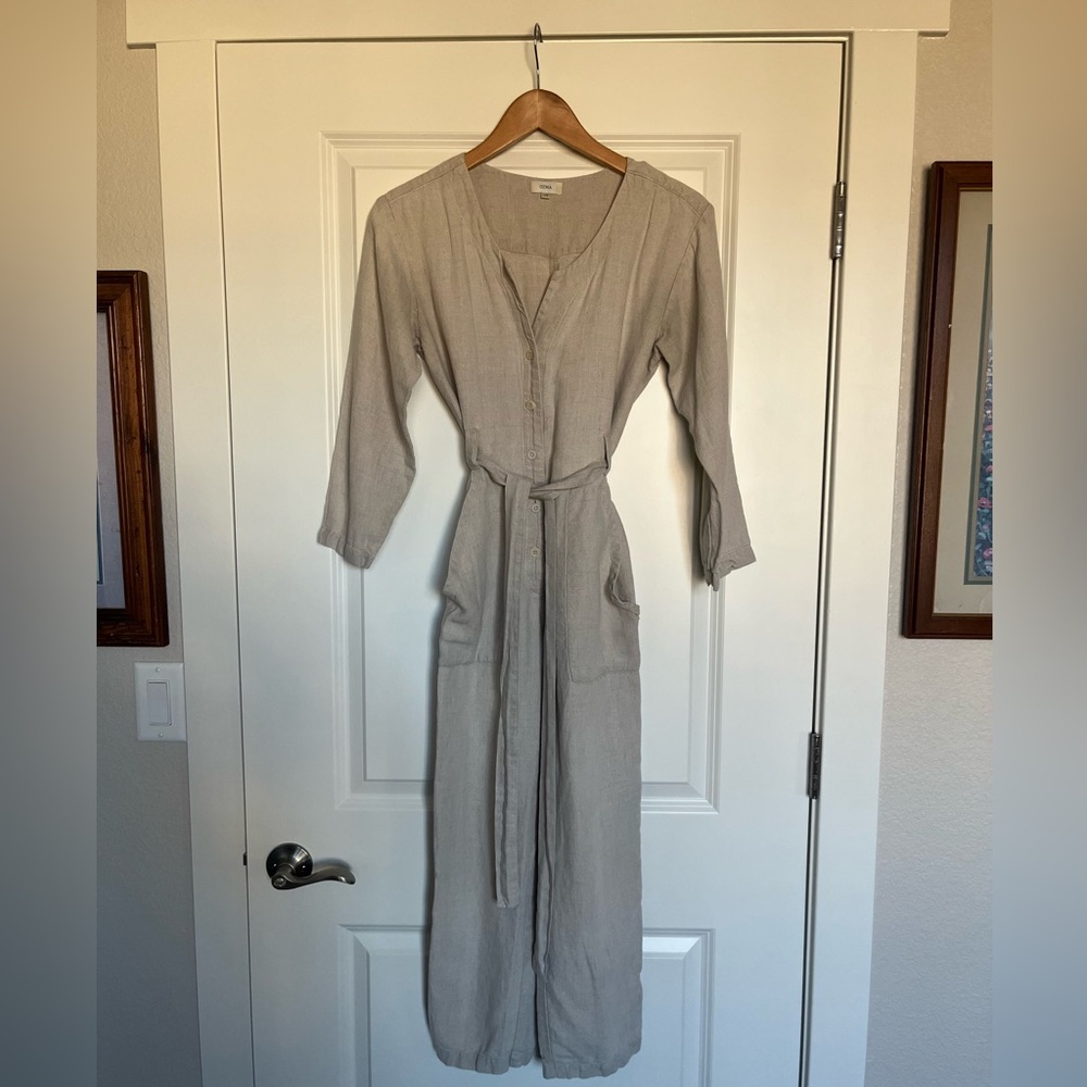 OZMA Cameron Linen Jumpsuit in Oat